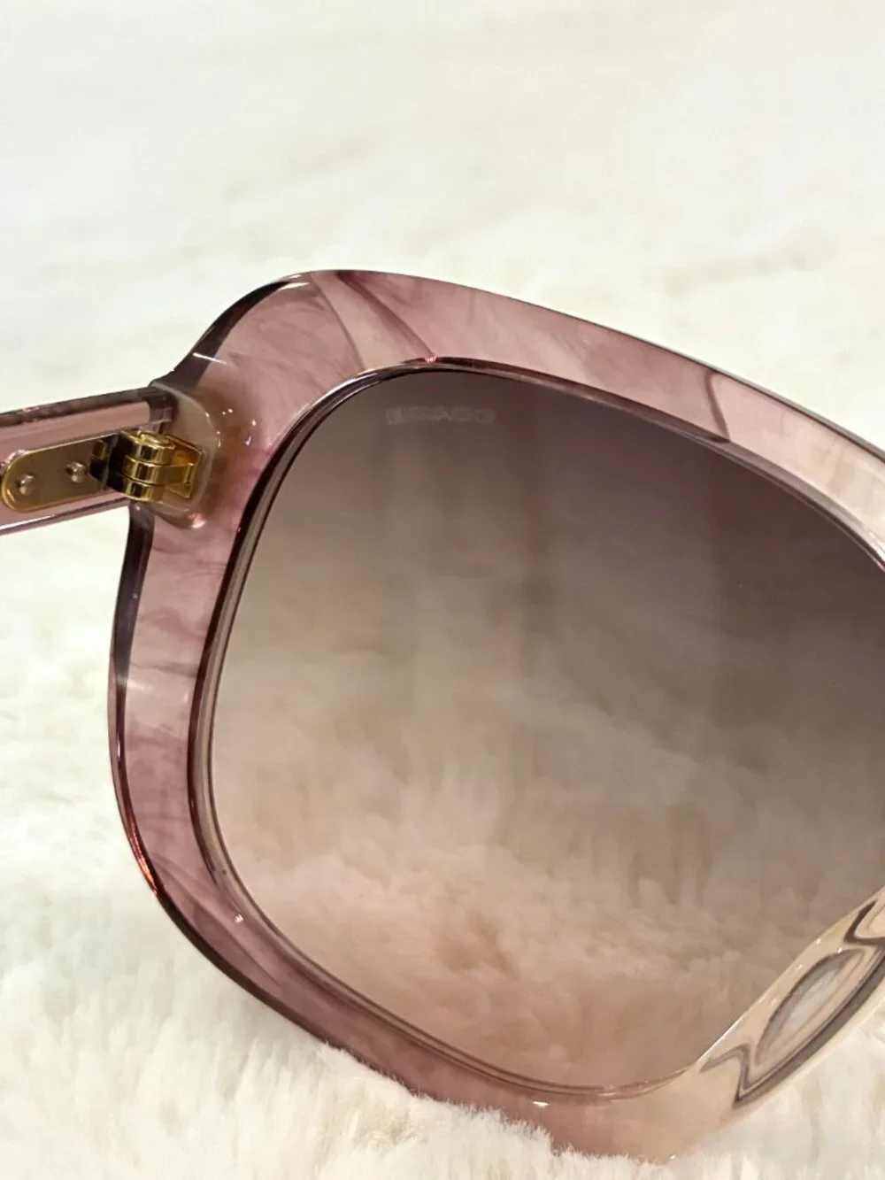 Coach HC8395U Square Sunglasses Translucent Pink Frame Brown Gradient With Case